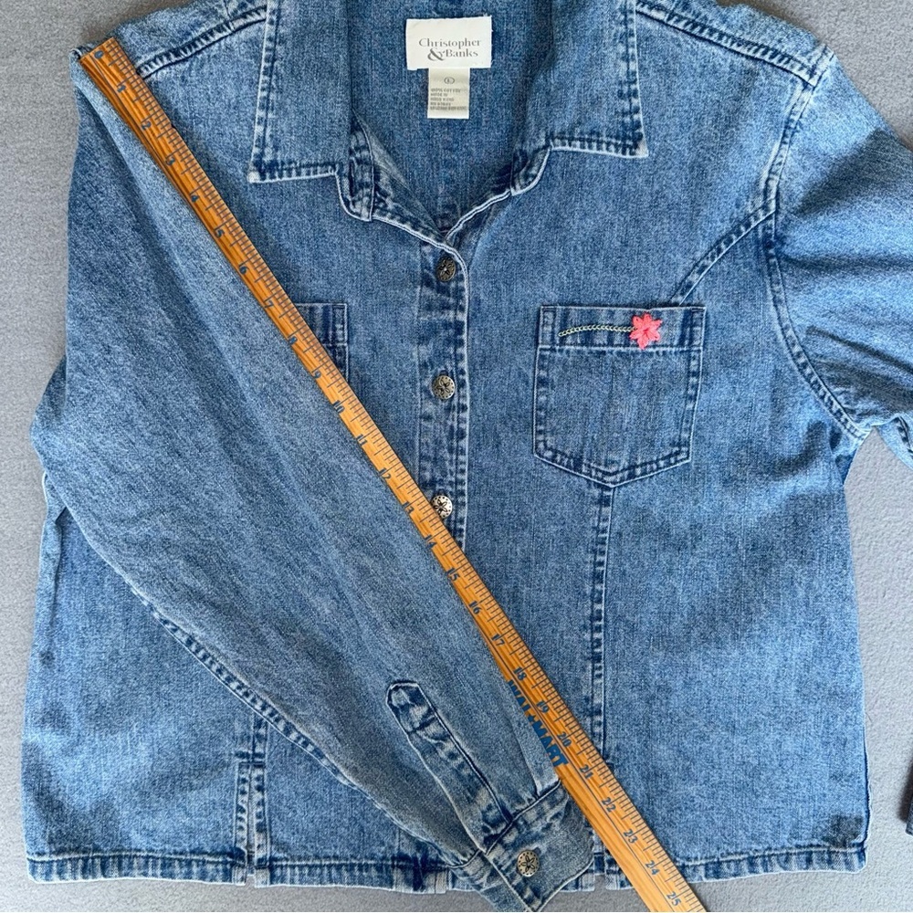 Christopher‎ & Banks Blue Button Down embroidered Grandmacore Shirt size L - Picture 10 of 16